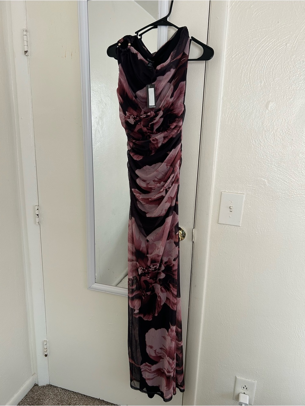 Boohoo Black and Dusty Pink Floral Maxi Dress